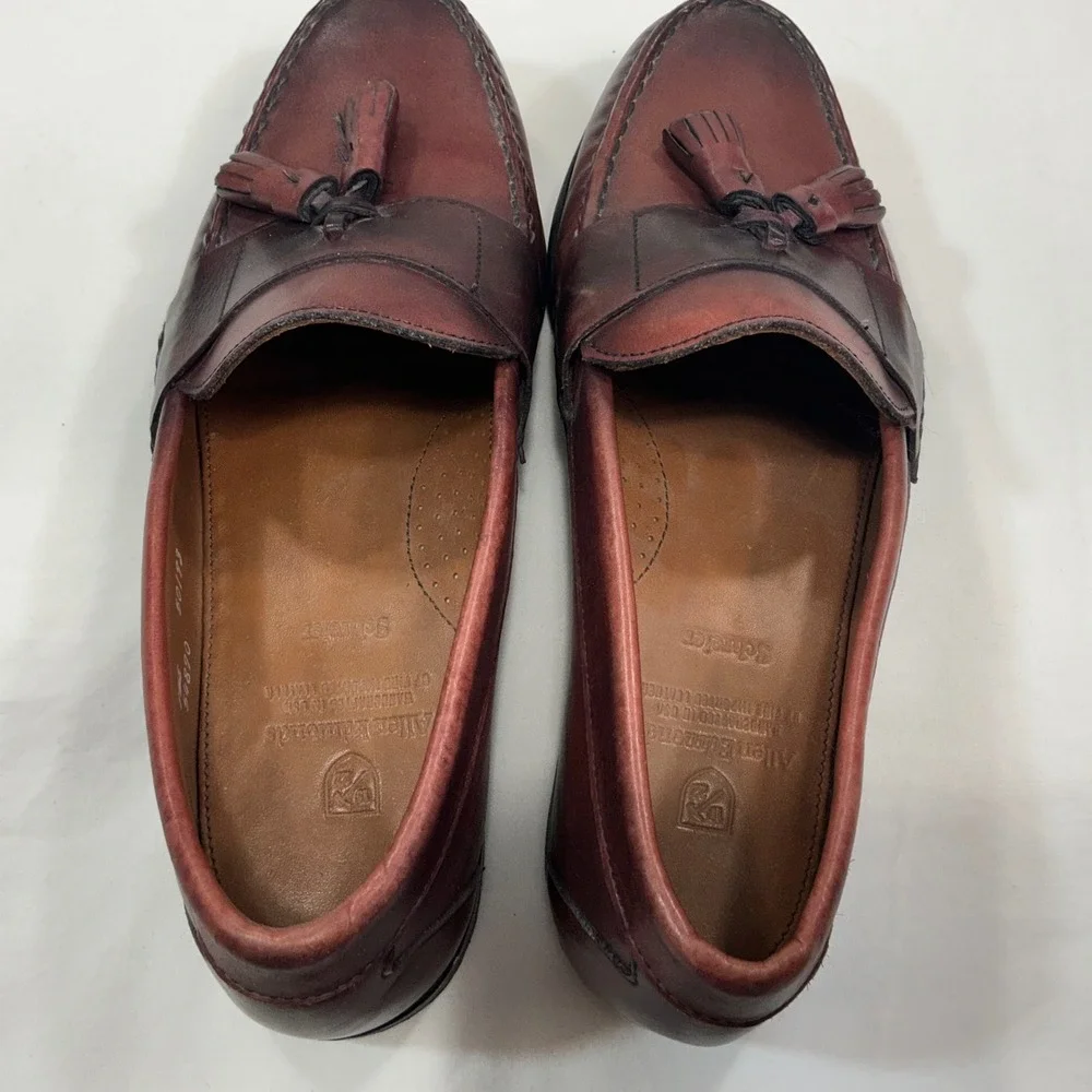 Allen Edmonds Schreier Mens 9.5 C Burgundy Leather Tassel Loafers USA Made